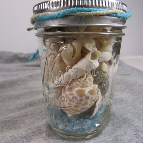 Jar of REAL sea shells with blue sparkly vase filler at bottom - Picture 4 of 8